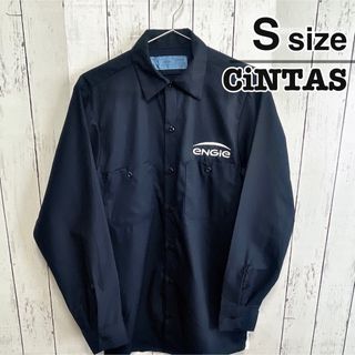 シャツ(shirts)のCINTAS　シンタス　ワークシャツ　S　長袖　ネイビー　企業ロゴ　USA古着(シャツ)