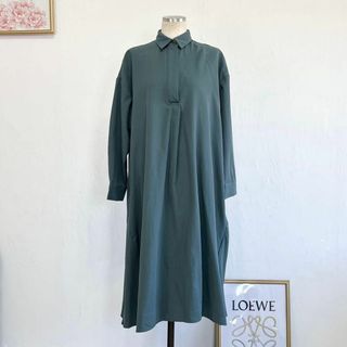 新品 【訳あり】シャツワンピース グリーン 無地 レイヤード 体型カバー 春