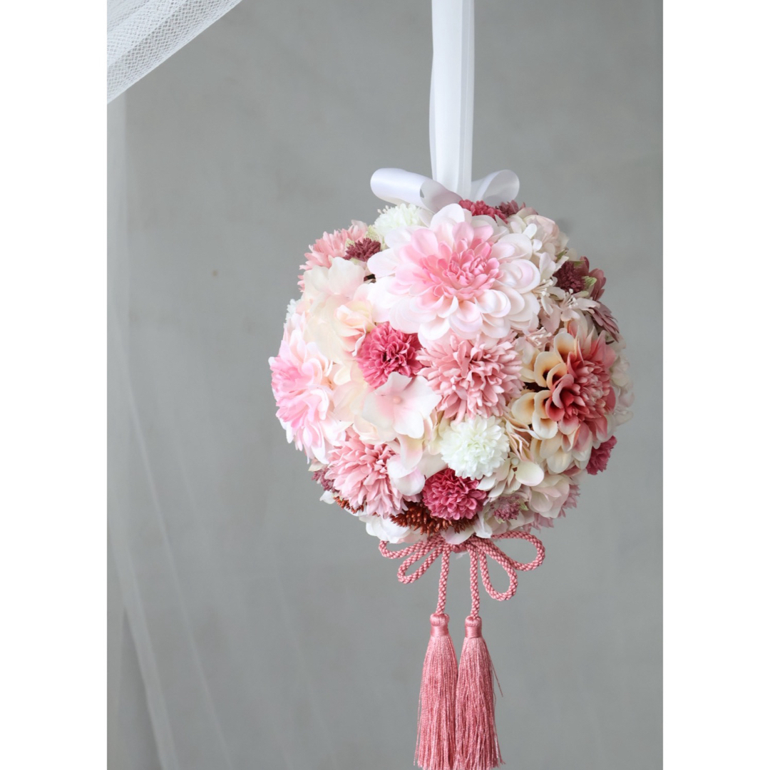 ボールブーケ ピンクブーケ 和装ブーケ 造花 ハンドメイドのウェディング(ブーケ)の商品写真