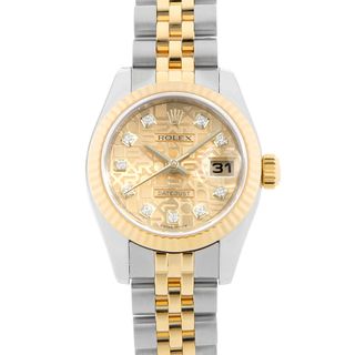 ロレックス(ROLEX)のロレックス デイトジャスト 10Pダイヤ 179173G シャンパン 彫りコンピューター M番 レディース 中古 腕時計(腕時計)