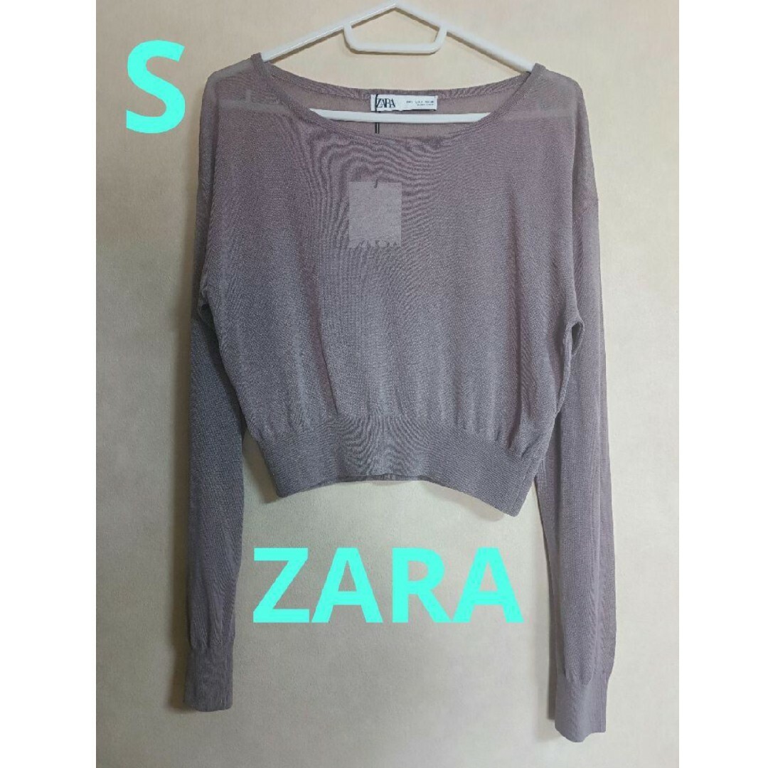 ZARA(ザラ)の新品 ザラ ZARA グレー パープル シースルー ニット トップス ショート丈 レディースのトップス(ニット/セーター)の商品写真