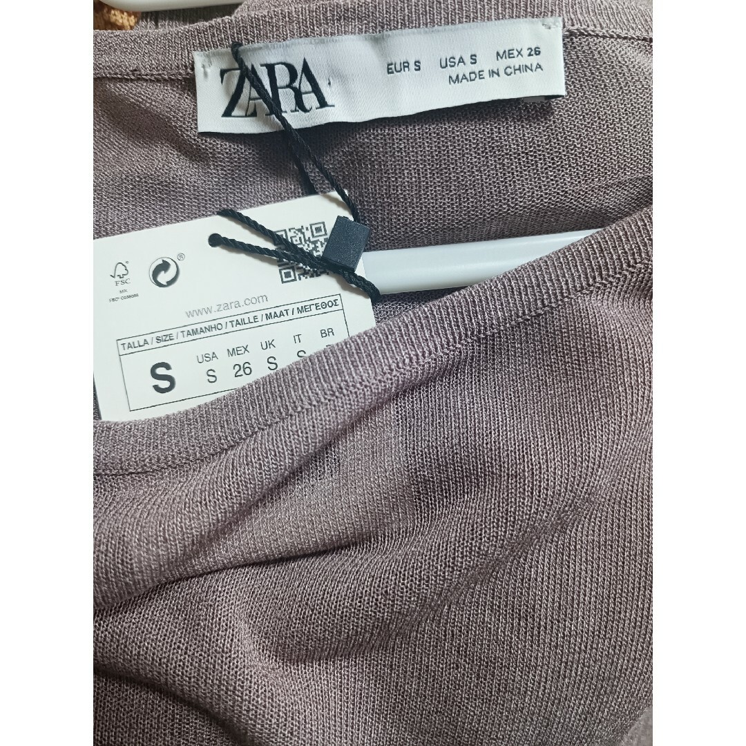 ZARA(ザラ)の新品 ザラ ZARA グレー パープル シースルー ニット トップス ショート丈 レディースのトップス(ニット/セーター)の商品写真