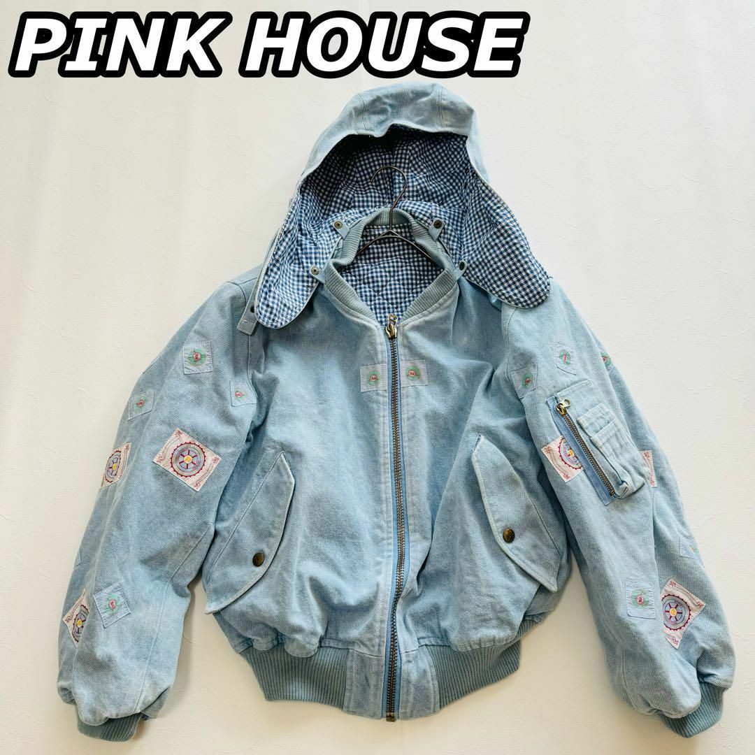 PINK HOUSE(ピンクハウス)の希少 ビンテージ PINK HOUSE バックロゴ パッチ デニムジャケット レディースのジャケット/アウター(Gジャン/デニムジャケット)の商品写真