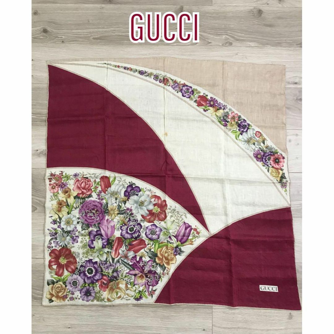 Gucci(グッチ)の【良品】GUCCI グッチ フラワー 花柄 スカーフ ストール ショール ピンク レディースのファッション小物(バンダナ/スカーフ)の商品写真
