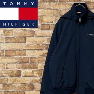 トミーヒルフィガー(TOMMY HILFIGER)のトミーヒルフィガー　ジップアップジャケット　刺繍ロゴ　ネイビー　ナイロン　S(その他)