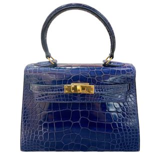 エルメス(Hermes)の　エルメス HERMES ミニケリー 〇W刻 ブルーサフィール ゴールド金具 アリゲーター レディース ハンドバッグ(ハンドバッグ)