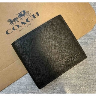 コーチ(COACH)のCOACH  メンズ　二つ折り　財布　レザー　ブラック　未使用品(折り財布)