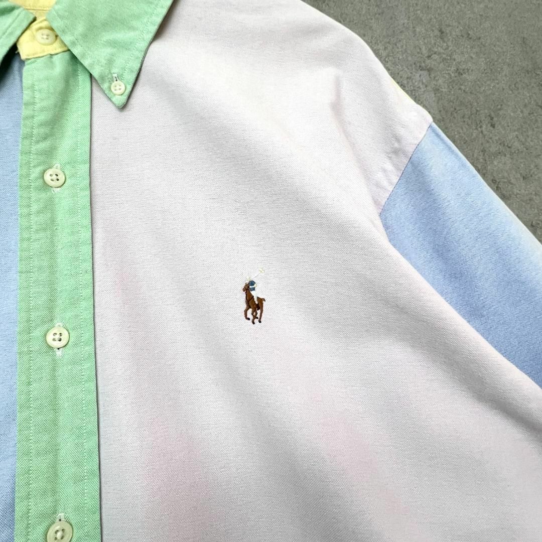 Ralph Lauren(ラルフローレン)の一点物　希少　ラルフローレン　刺繍ロゴ　長袖シャツ　古着　パステルカラー　XL メンズのトップス(Tシャツ/カットソー(七分/長袖))の商品写真