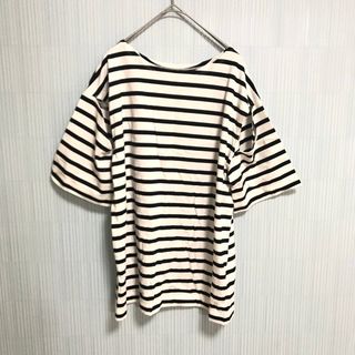 ローリーズファーム(LOWRYS FARM)のLOWRYS FARM　ボーダースリット６分袖　Tシャツ　ブラック(Tシャツ(半袖/袖なし))