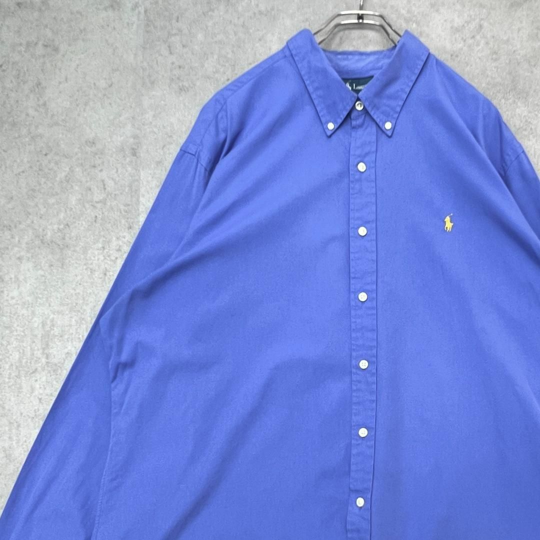 Ralph Lauren(ラルフローレン)のRalph Lauren　刺繍ロゴ　長袖シャツ　BDシャツ　古着　ブルー　XXL メンズのトップス(Tシャツ/カットソー(七分/長袖))の商品写真