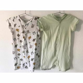 ☆H&M コットン　半袖ロンパース オールインワン パジャマ アニマルボーダー☆