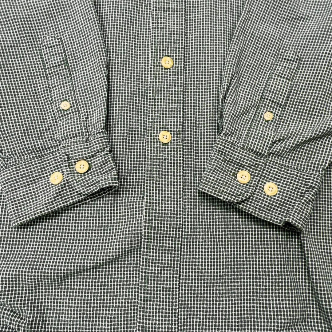 Eddie Bauer(エディーバウアー)のエディーバウアー　ワンポケット　チェックシャツ　BD　古着　モスグリーン　L メンズのトップス(Tシャツ/カットソー(七分/長袖))の商品写真