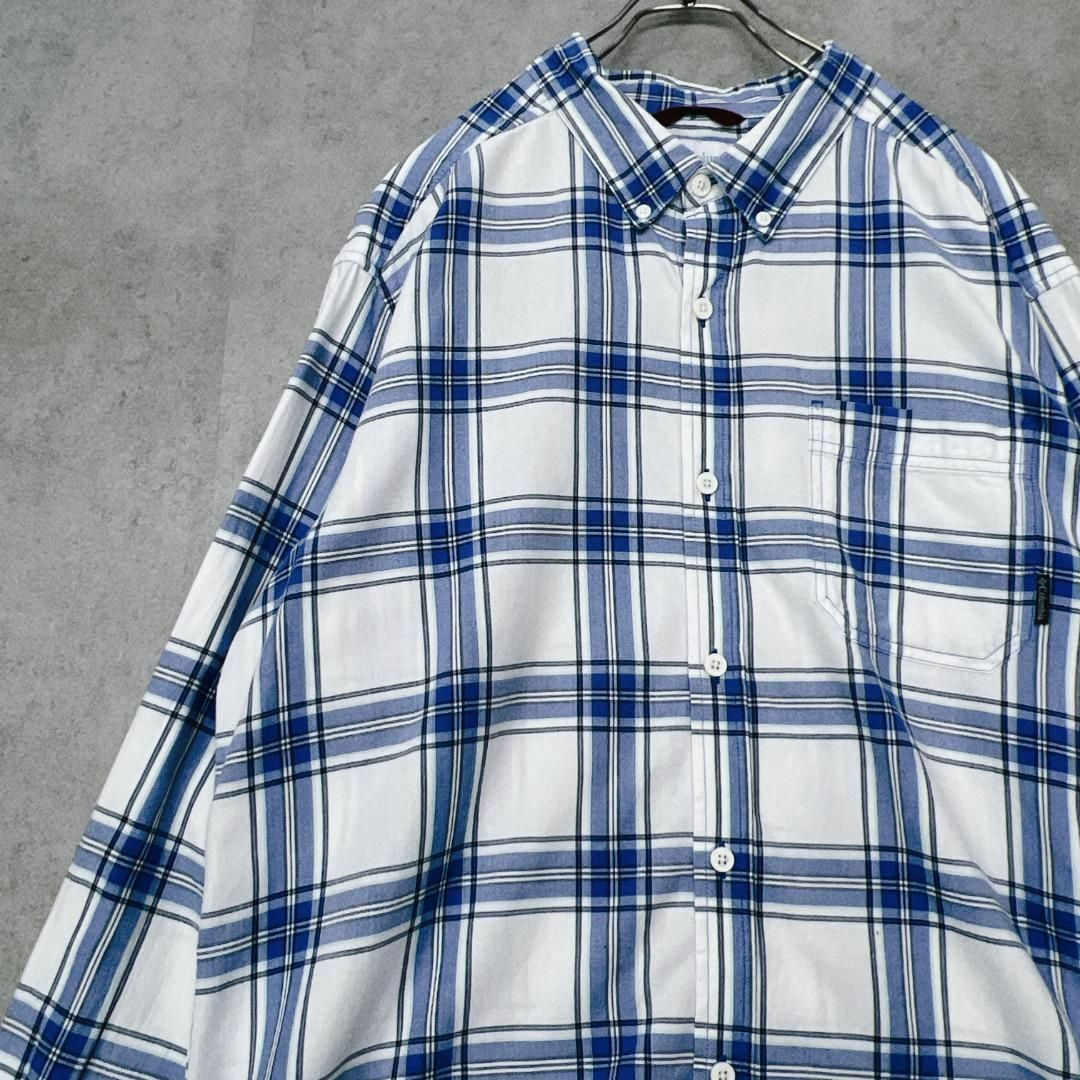 Columbia(コロンビア)のコロンビア　チェックシャツ　ワンポケット　BDシャツ　古着　ホワイト　ブルー　L メンズのトップス(Tシャツ/カットソー(七分/長袖))の商品写真