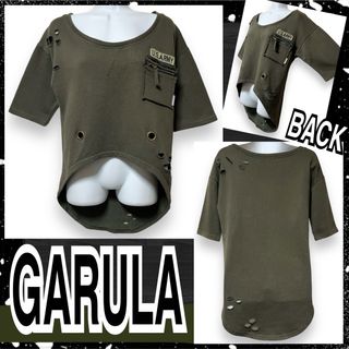 ガルラ(GARULA)の【GARULA】クラッシュ加工☆アイレット付ミリタリー風半袖スウェットトップス(トレーナー/スウェット)