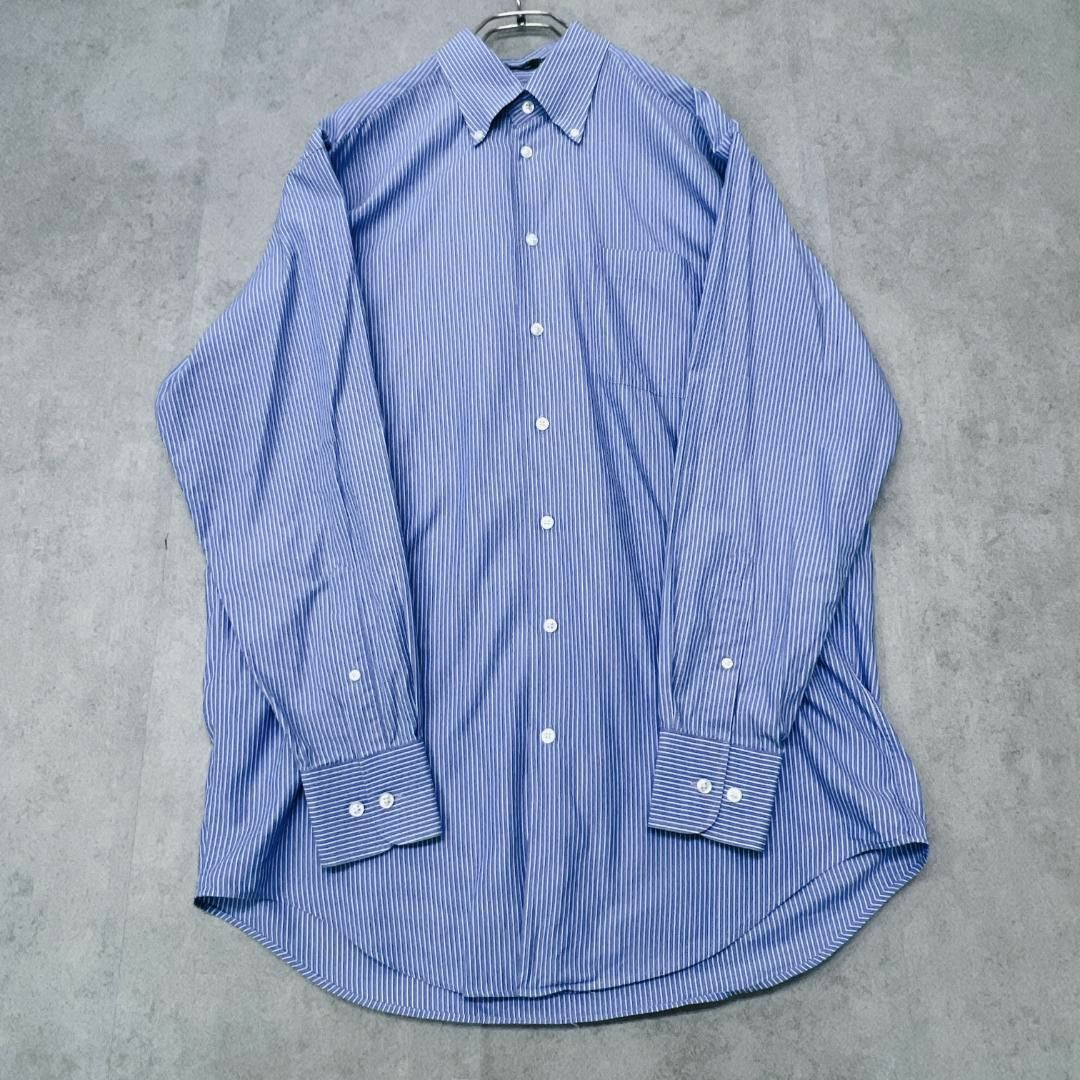 NAUTICA(ノーティカ)のノーティカ　ストライプシャツ　BDシャツ　長袖　古着　ブルー　ホワイト　15 メンズのトップス(Tシャツ/カットソー(七分/長袖))の商品写真