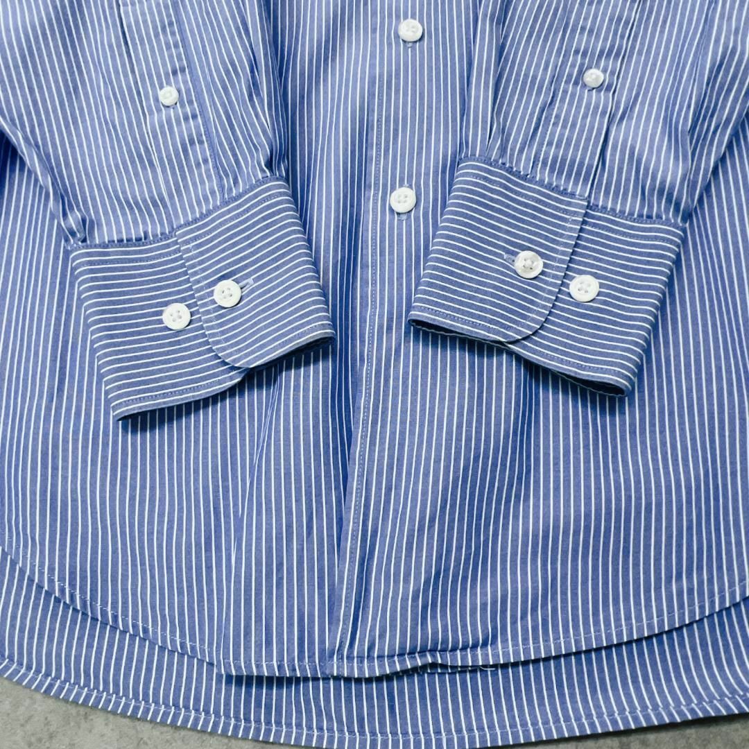 NAUTICA(ノーティカ)のノーティカ　ストライプシャツ　BDシャツ　長袖　古着　ブルー　ホワイト　15 メンズのトップス(Tシャツ/カットソー(七分/長袖))の商品写真