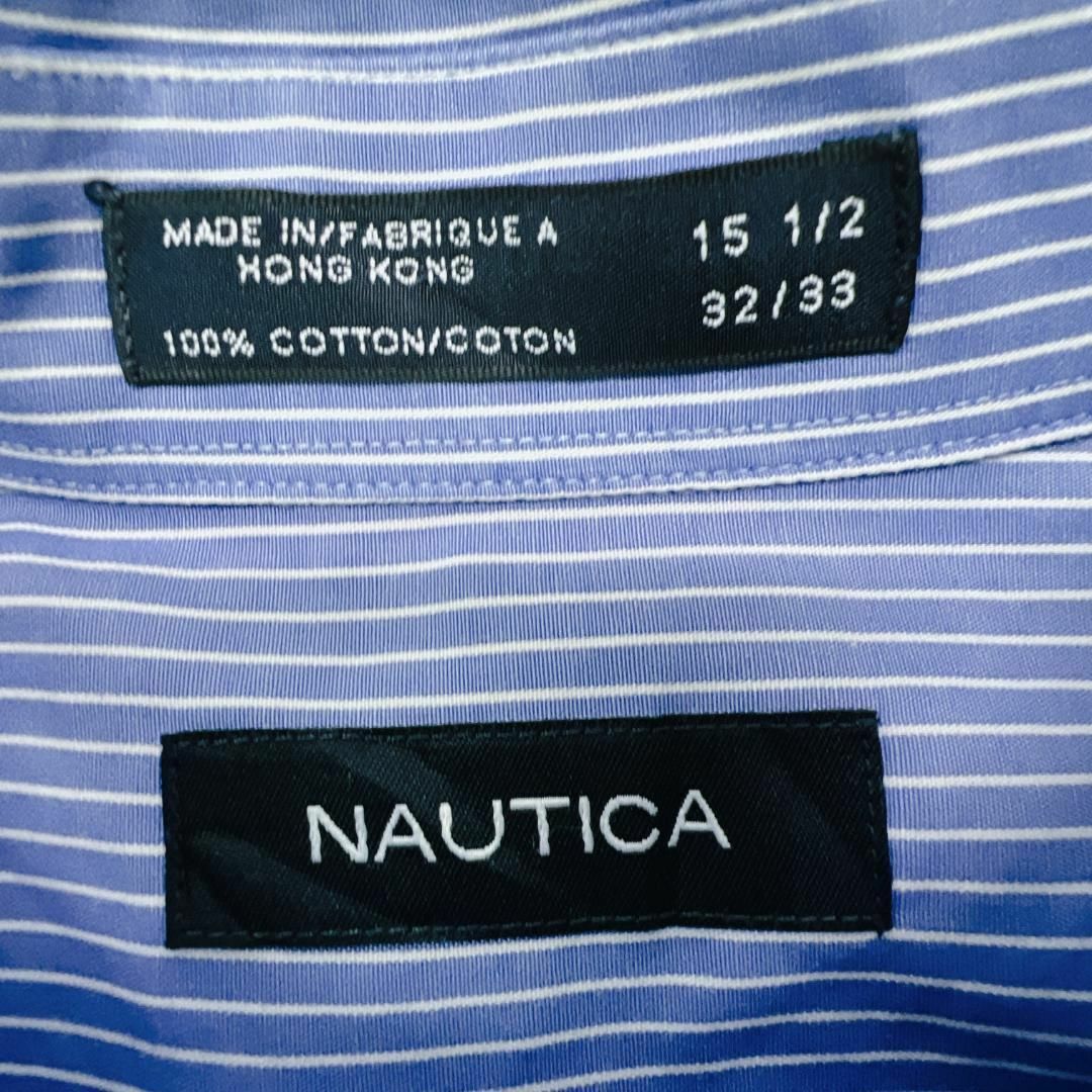 NAUTICA(ノーティカ)のノーティカ　ストライプシャツ　BDシャツ　長袖　古着　ブルー　ホワイト　15 メンズのトップス(Tシャツ/カットソー(七分/長袖))の商品写真