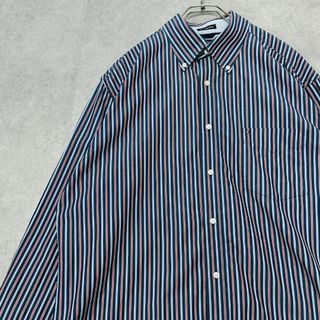 トミーヒルフィガー(TOMMY HILFIGER)のトミーヒルフィガー　ストライプシャツ　古着　ネイビー　レッド　ライトブルー　L(Tシャツ/カットソー(七分/長袖))