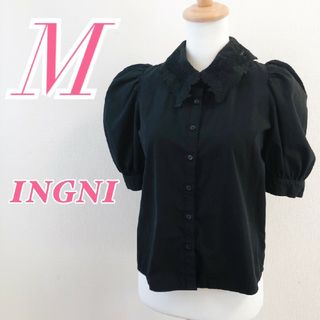 イング(INGNI)のイング　ブラウス　M　ブラック　襟レース　オフィスカジュアル　綿　ポリ(シャツ/ブラウス(半袖/袖なし))