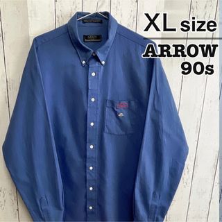 アロー(ARROW)のARROW　カナダ製　90s　ワークシャツ　XL　ブルー　長袖　ロゴ　USA古着(シャツ)