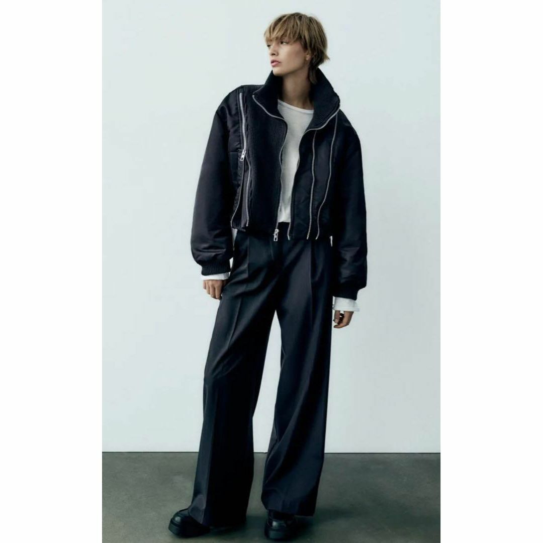 ZARA コントラスト ボンバージャケット ジッパー L