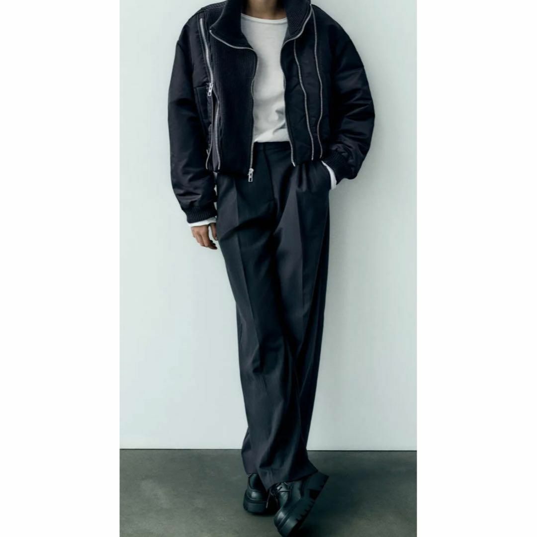 ZARA コントラスト ボンバージャケット ジッパー L