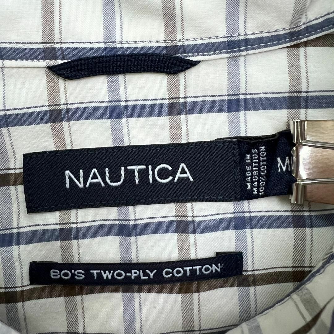 NAUTICA(ノーティカ)のNAUTICA　ノーティカ　チェックシャツ　長袖シャツ　古着　白　紺　茶色　M メンズのトップス(Tシャツ/カットソー(七分/長袖))の商品写真