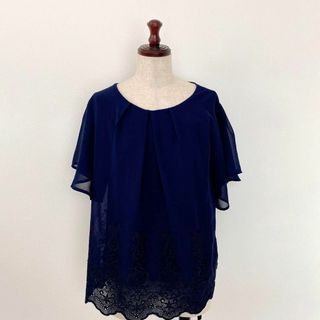 グローブ(grove)の【grove】グローブ（M）カットソー ブラウス 花柄刺繍 きれいめ シフォン(Tシャツ(半袖/袖なし))