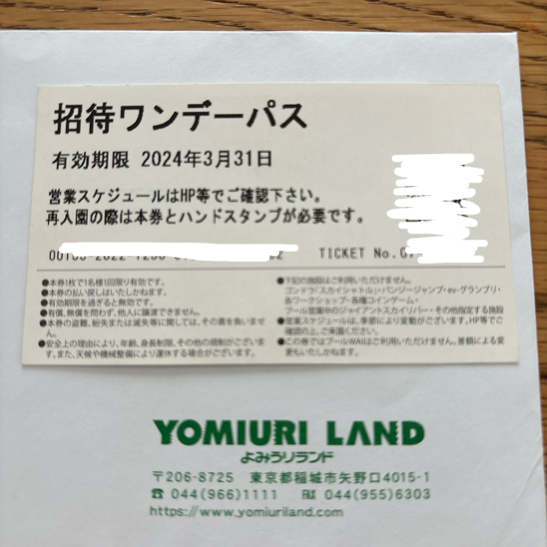 期限間近2024年3月31日まで✴︎よみうりランドワンデーパス1枚 チケットの施設利用券(遊園地/テーマパーク)の商品写真