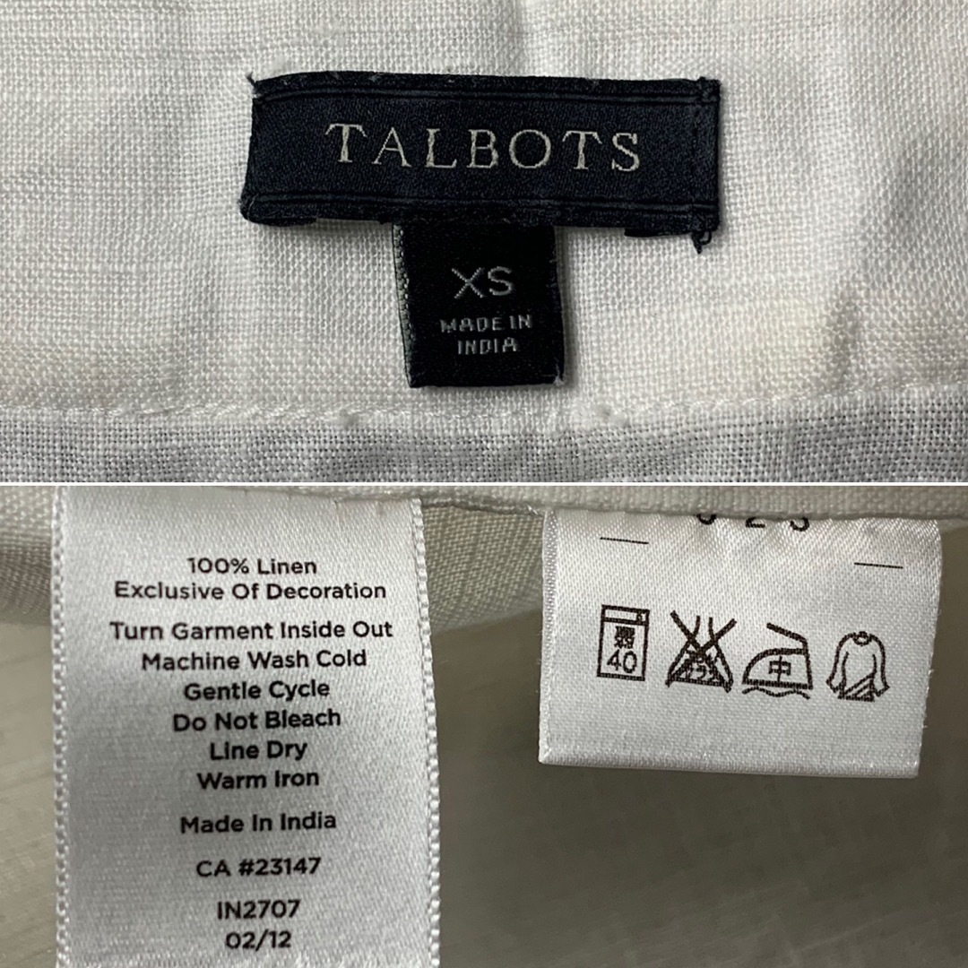 TALBOTS(タルボット)のレトロ古着 デザインブラウス キーネック 飾り リネン100% インド製 レディースのトップス(シャツ/ブラウス(半袖/袖なし))の商品写真