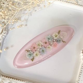 Flowerシリーズ　ドライフラワー　さくら色　バレッタ　レジン(ヘアアクセサリー)