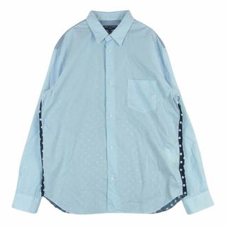 COMME des GARCONS HOMME コムデギャルソンオム AD2022 HK-B007 綿 キュプラ ツイル 水玉 プリント デザイン切替 ストライプ ドット 長袖 シャツ ライトブルー系 ホワイト系 ダークネイビー系 L【中古】(シャツ)