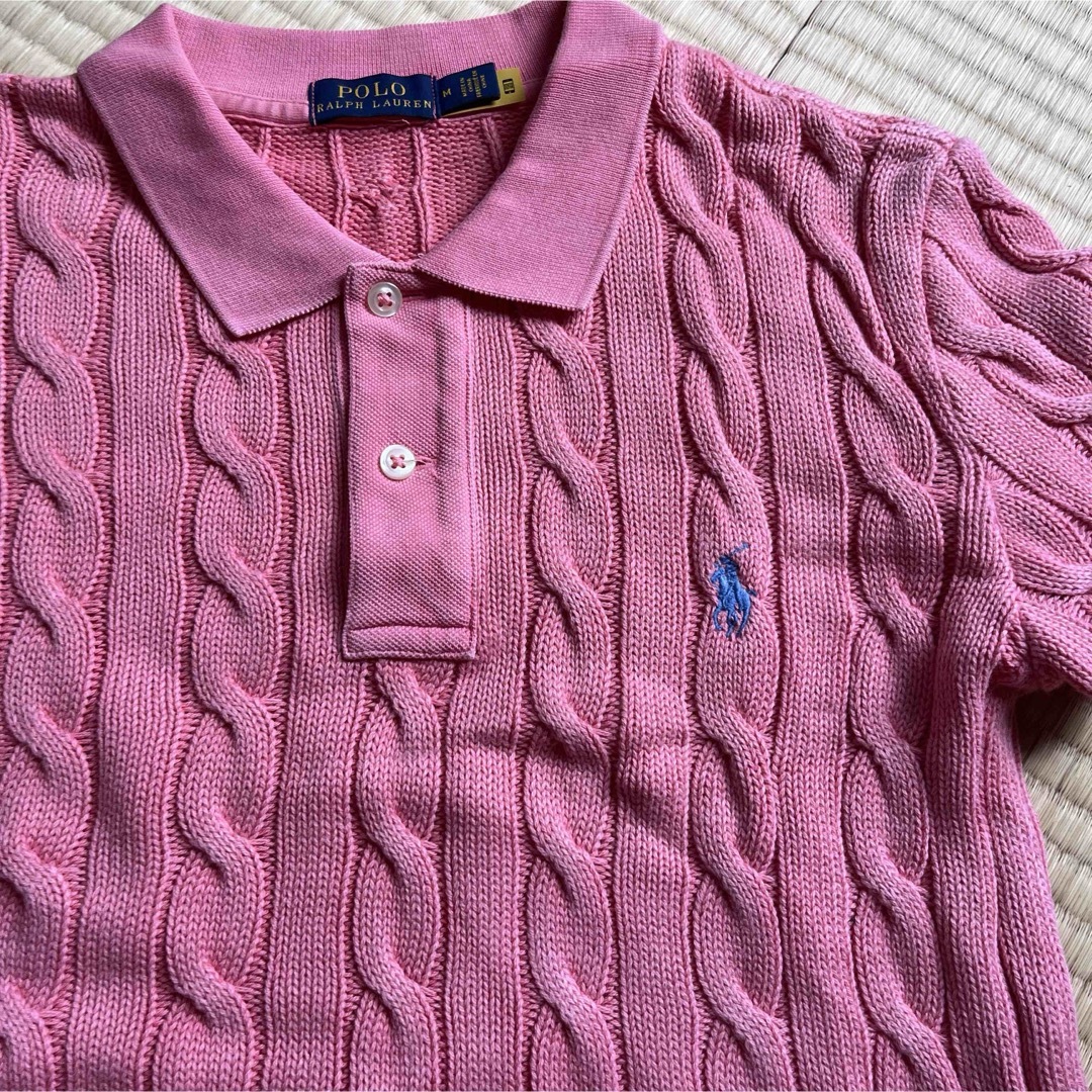 POLO RALPH LAUREN(ポロラルフローレン)のラルフローレン　ケーブルニットポロシャツ　Mサイズ　レッド系 レディースのトップス(ポロシャツ)の商品写真