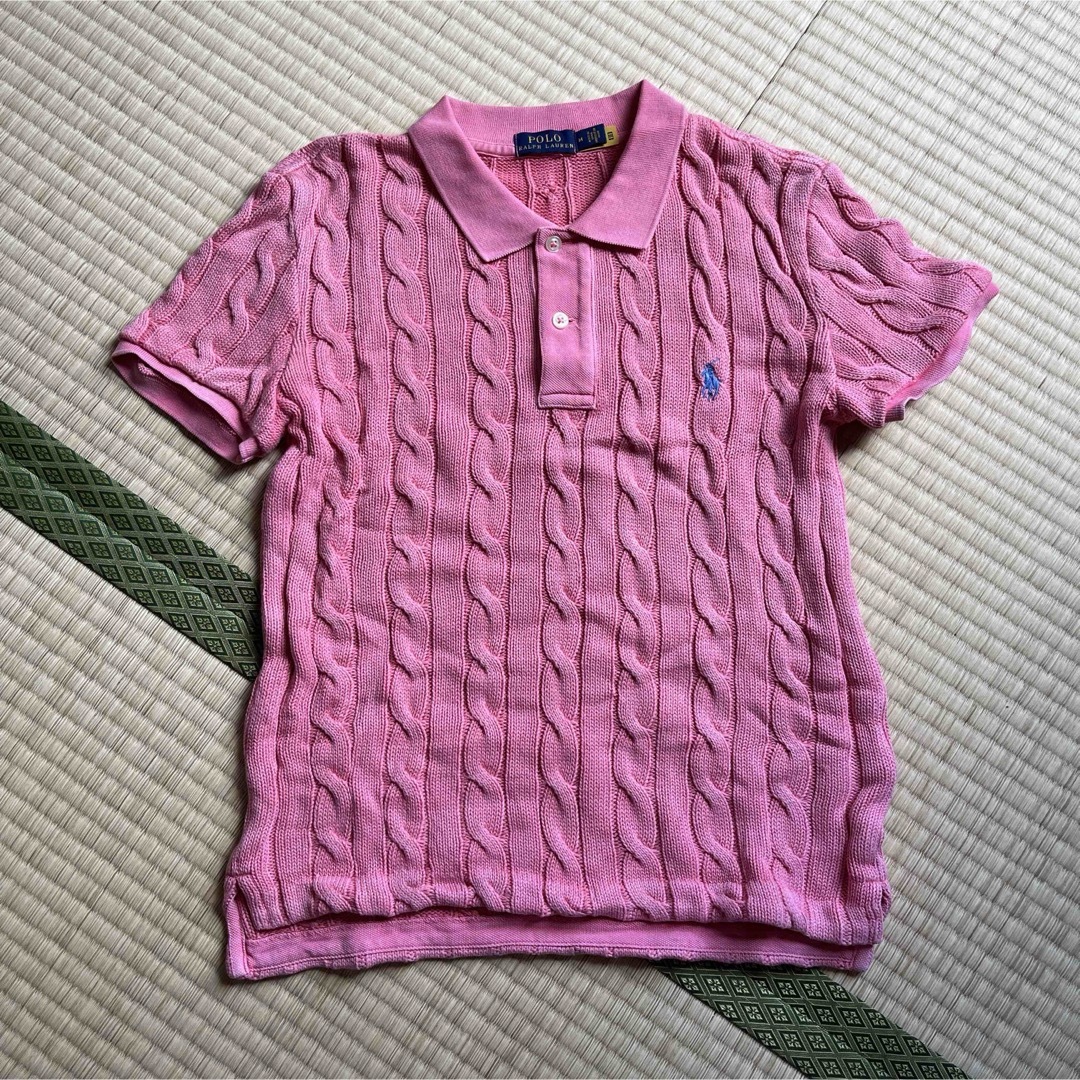 POLO RALPH LAUREN(ポロラルフローレン)のラルフローレン　ケーブルニットポロシャツ　Mサイズ　レッド系 レディースのトップス(ポロシャツ)の商品写真