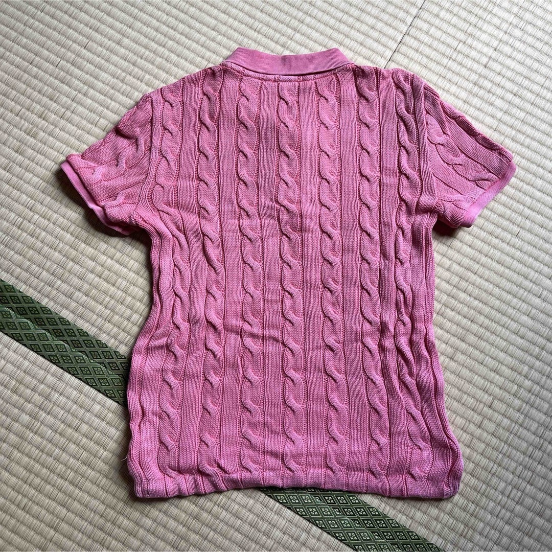 POLO RALPH LAUREN(ポロラルフローレン)のラルフローレン　ケーブルニットポロシャツ　Mサイズ　レッド系 レディースのトップス(ポロシャツ)の商品写真