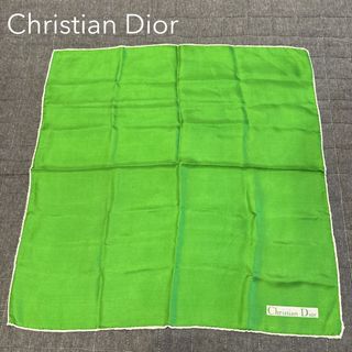 クリスチャンディオール(Christian Dior)のChristian Dior クリスチャンディオール シルク ハンカチ 緑 ロゴ(ハンカチ)