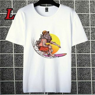 サーフィン (Lサイズ) プリントTシャツ 韓国 半袖  Tシャツ カジュアル(Tシャツ/カットソー(半袖/袖なし))