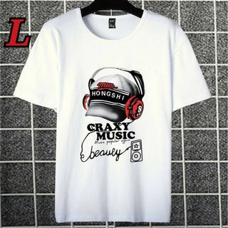 ヘッドホーン L プリントTシャツ 韓国 半袖  Tシャツ カジュアル(Tシャツ/カットソー(半袖/袖なし))