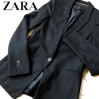 ザラ(ZARA)の美品 (EUR)34 ZARA BASIC ザラ テーラードジャケット ブラック(テーラードジャケット)