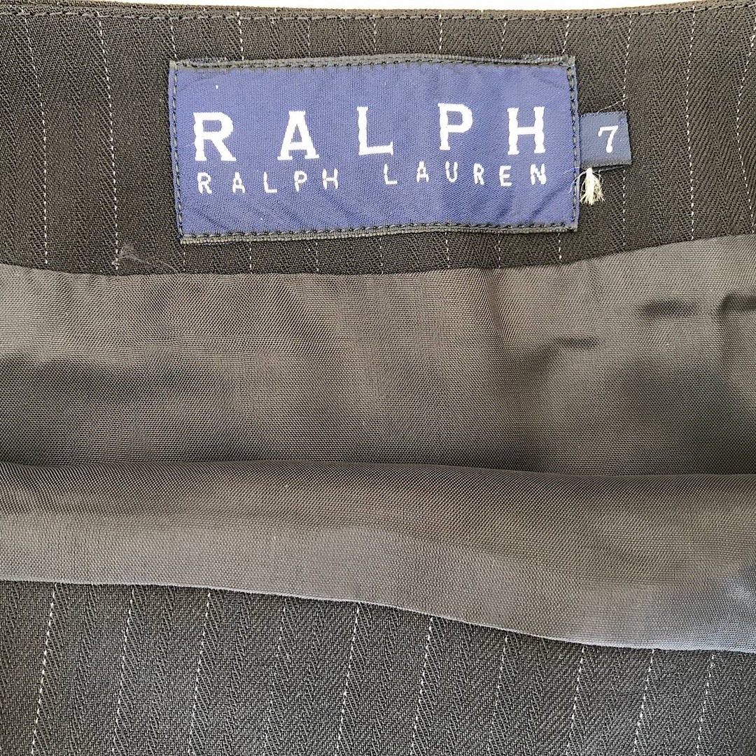 Ralph Lauren(ラルフローレン)の『USED』 RALPH LAUREN ラルフローレン ストライプラップスカート 巻きスカート サイズ7 スカート レーヨン /毛 ネイビー系【中古】 レディースのスカート(ひざ丈スカート)の商品写真