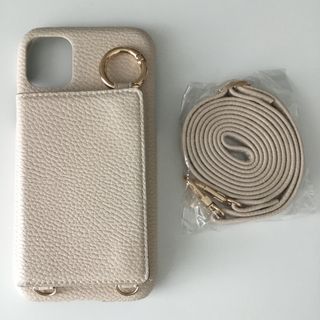 iPhone11 レザーケース　ミラー&カードケース、ロングストラップ付き(iPhoneケース)