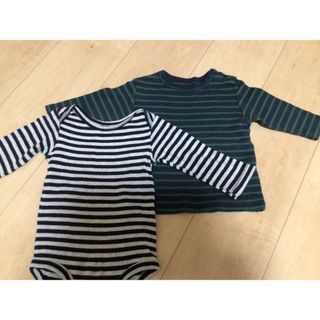 carter's - carter's 千趣会 ボーダー長袖Tシャツと長袖ロンパース 2枚