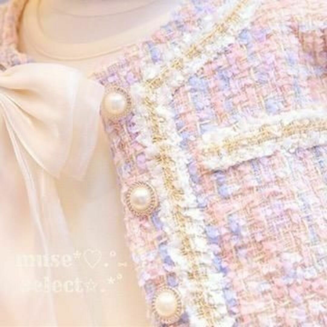 女の子120cmピンクツイードフォーマルスーツ♥セットアップ 女の子120cmピンクツイードフォーマルスーツ♥セットアップ