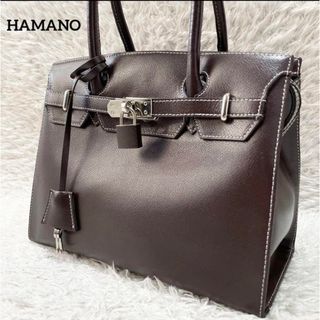 ハマノヒカクコウゲイ(濱野皮革工藝/HAMANO)のハマノ ハンドバッグ パドロック トップハンドル カデナ　鍵　レザー 茶色(ハンドバッグ)