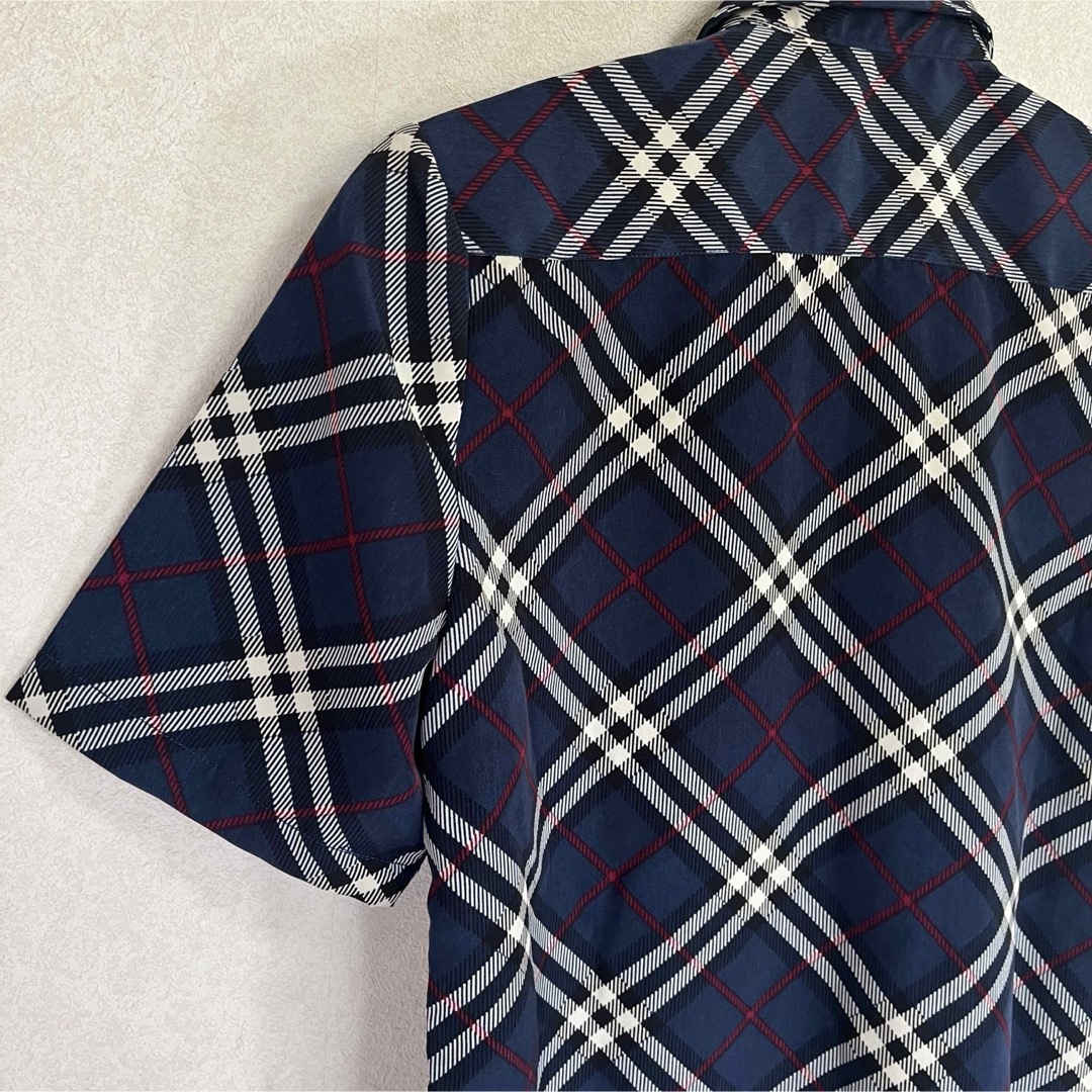 極美品　BURBERRY バーバリー チェックシャツ ネイビー　Ｌ レディースのトップス(Tシャツ(半袖/袖なし))の商品写真