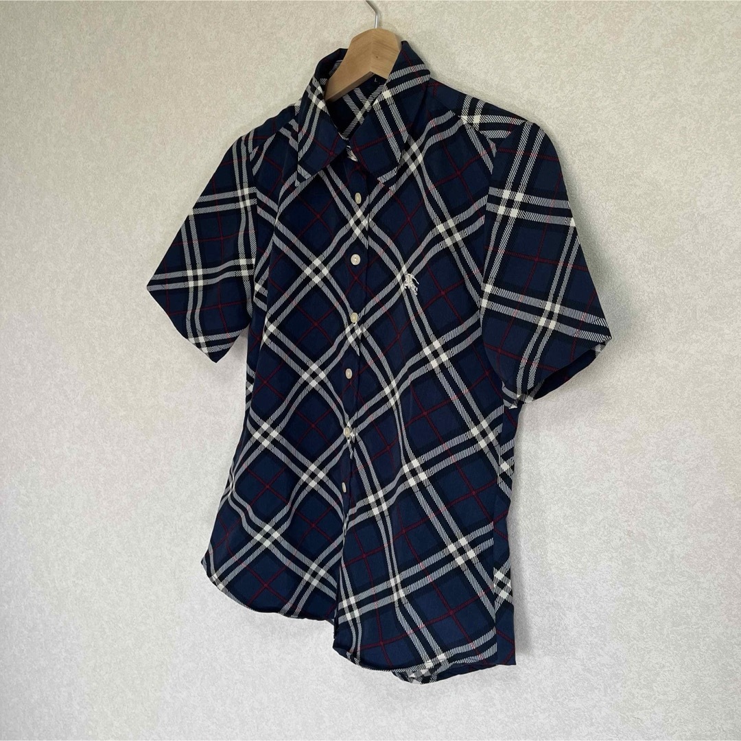 極美品　BURBERRY バーバリー チェックシャツ ネイビー　Ｌ レディースのトップス(Tシャツ(半袖/袖なし))の商品写真