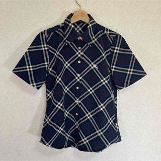 極美品　BURBERRY バーバリー チェックシャツ ネイビー　Ｌ(Tシャツ(半袖/袖なし))