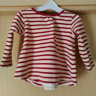 ニシマツヤ(西松屋)の西松屋　赤　長袖　Tシャツボーダー女の子80(Tシャツ/カットソー)