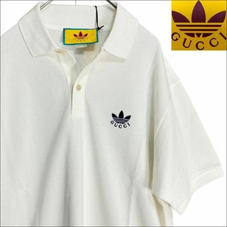 グッチ(Gucci)のJ7189 新品 グッチ×アディダス GGトレフォイルポロシャツ ホワイト M(ポロシャツ)