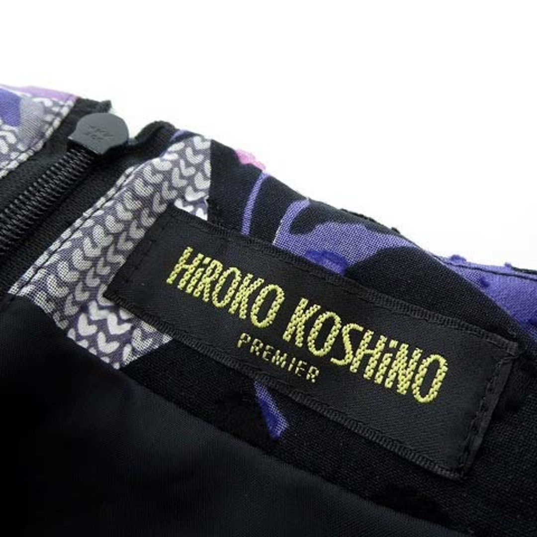 HIROKO KOSHINO(ヒロココシノ)のヒロココシノ ワンピース 半袖 花柄 M 黒 グレーピンク 美品 レディースのワンピース(ひざ丈ワンピース)の商品写真